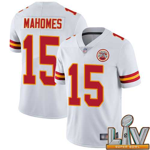 Super Bowl LV 2021 Youth Kansas City Chiefs 15 Mahomes Patrick White Vapor Untouchable Limited Player Football Nike NFL Jersey